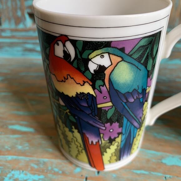 Dunoon Mugs Set Burma Parrots Ruth Boden Scotland Coffee Cups Tropical Birds - Picture 6 of 9